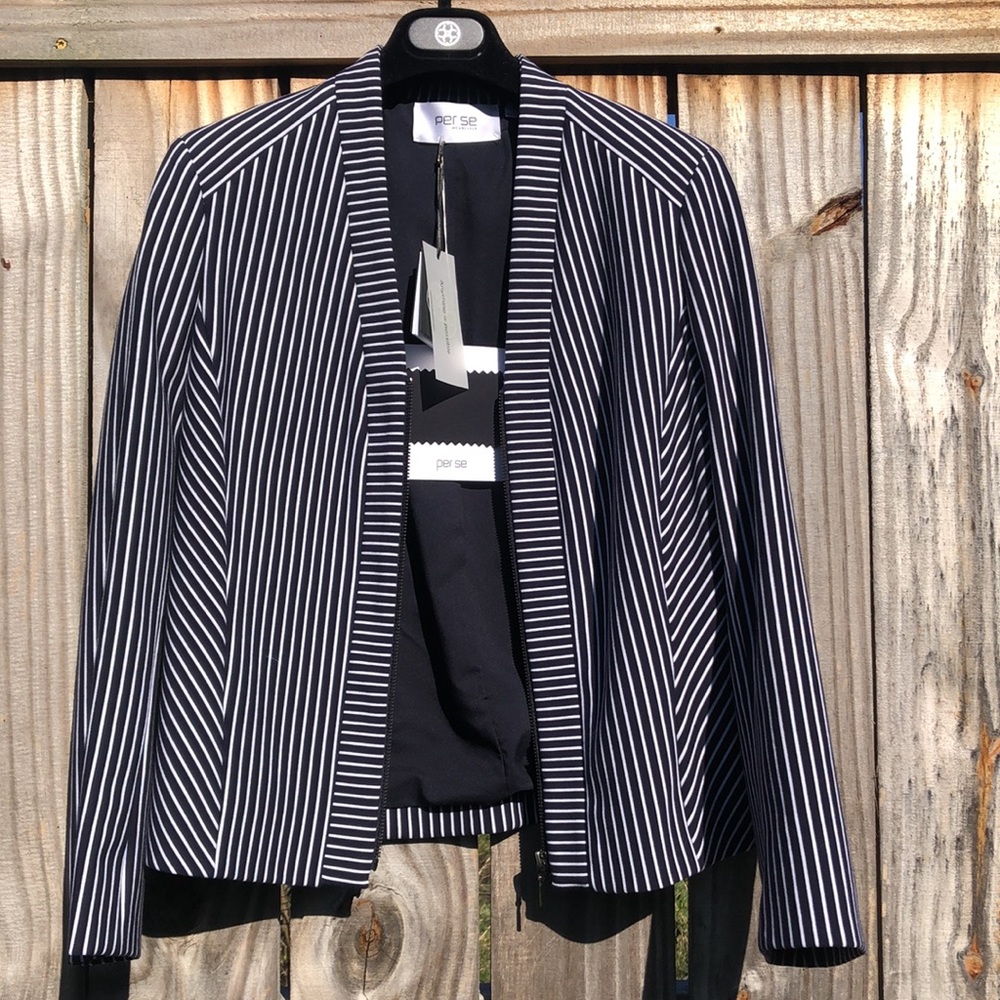 NWT Carlisle Jet Set Navy and White Pin Stripe Jacket - Picture 4 of 14